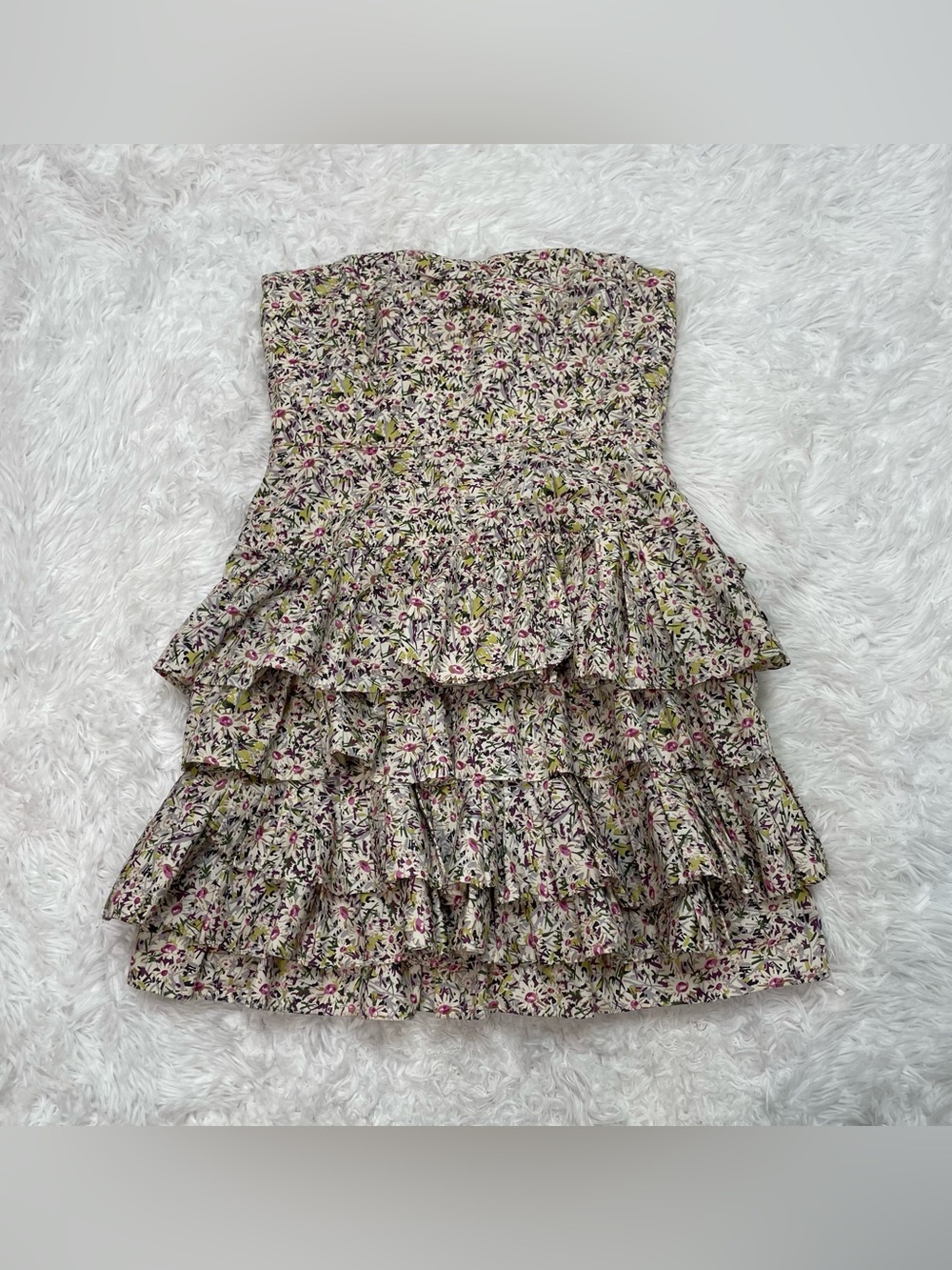 J. Crew Tiered Floral Mini Dress Womens Size 4 Strapless Lined Feminine Vacation